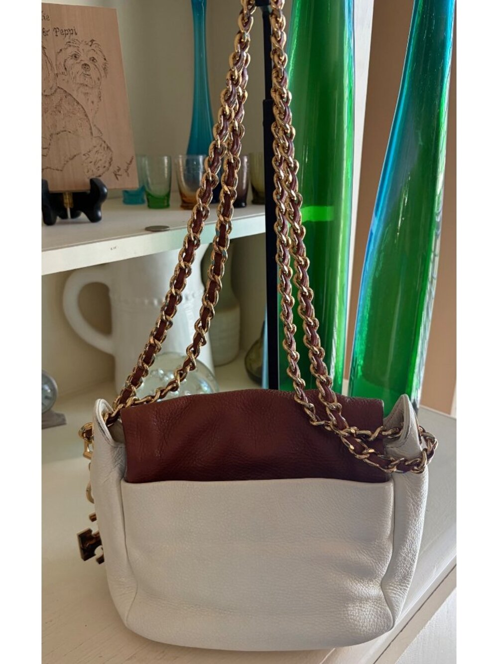 Vintage Tory Burch Leather Convertible Shoulder Chain Link Crossbody Handbag - Picture 4 of 14